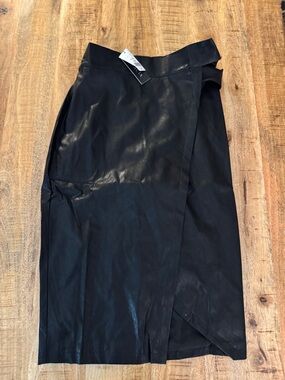 Gracia Black Faux-Leather Wrap Pencil Skirt NWT MEDIUM